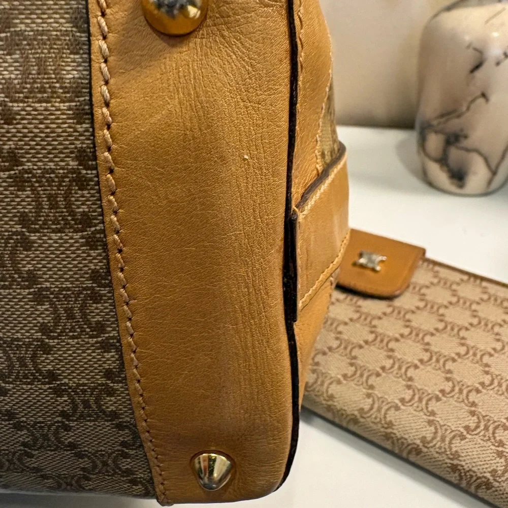 Authentic Vintage Celine Macadam Boston BagTriomphe Canvas Leather Italy Entrupy - Picture 9 of 13